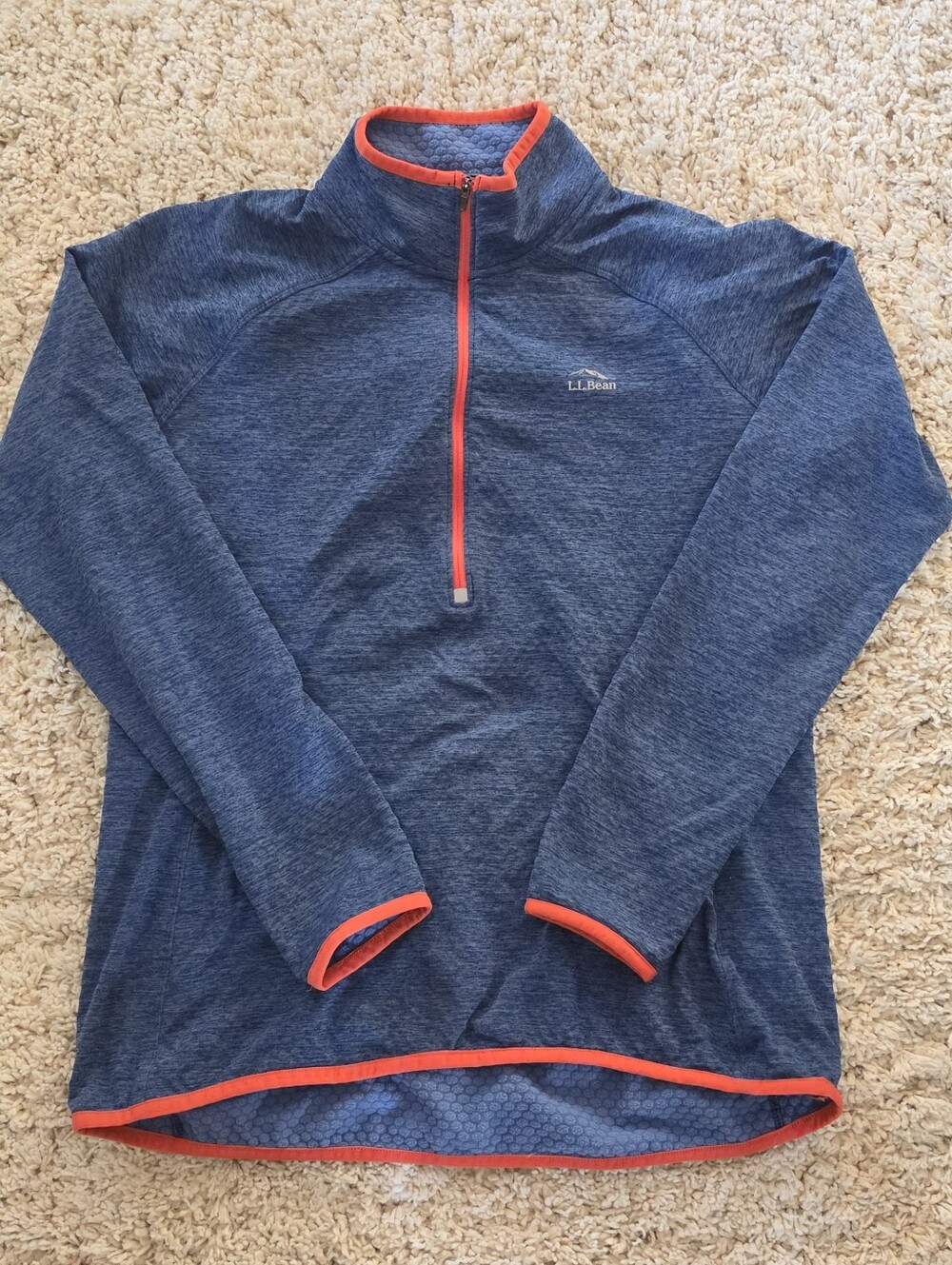 L.L. Bean Womans Adventure Grid Blue Thumbhole Fleece Quarter Zip Pullover